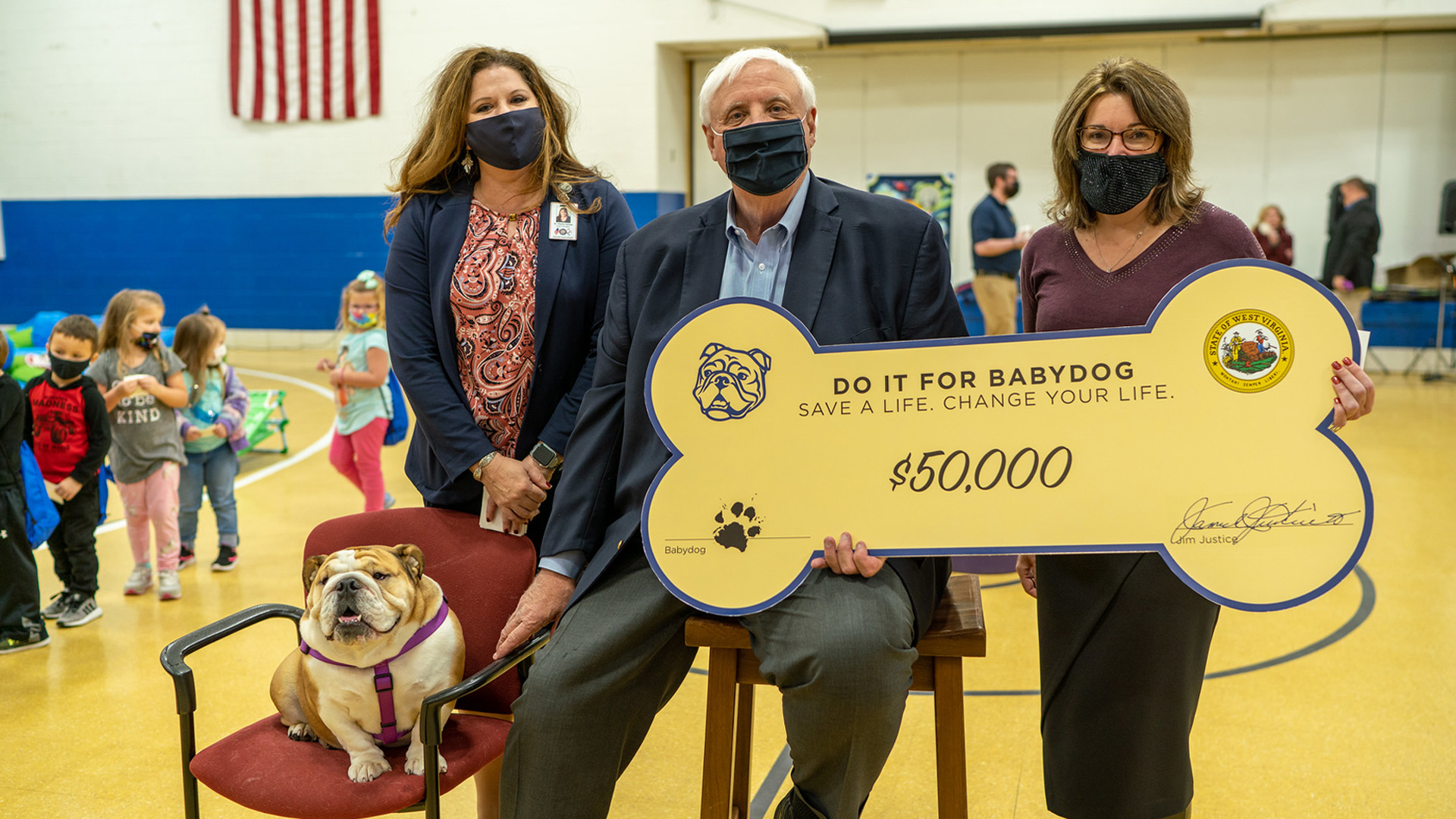 Do it for Babydog Round 3: Gov. Justice and Babydog present $50,000 check, host party for students at Cameron Elementary School - Governor Jim Justice