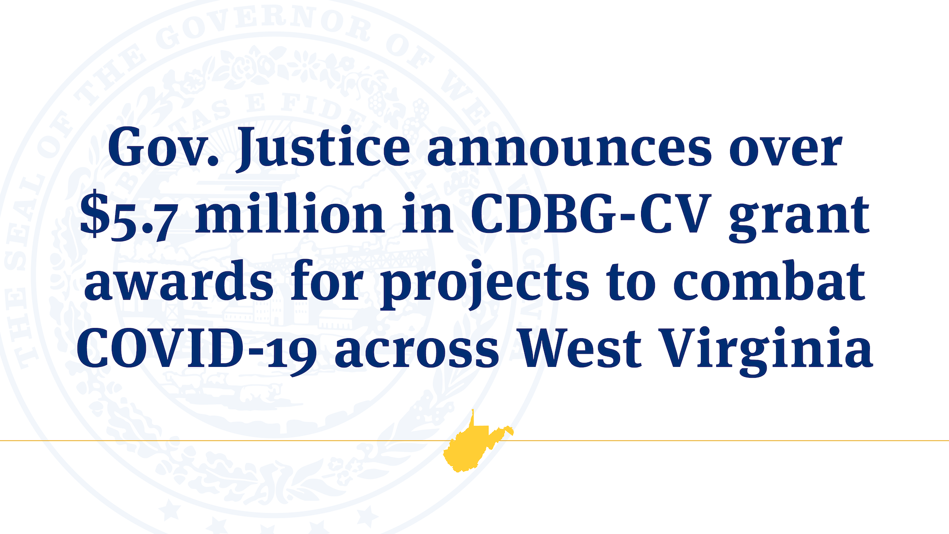 Gov. Justice announces over $5.7 million in CDBG-CV grant awards for projects to combat COVID-19 across West Virginia