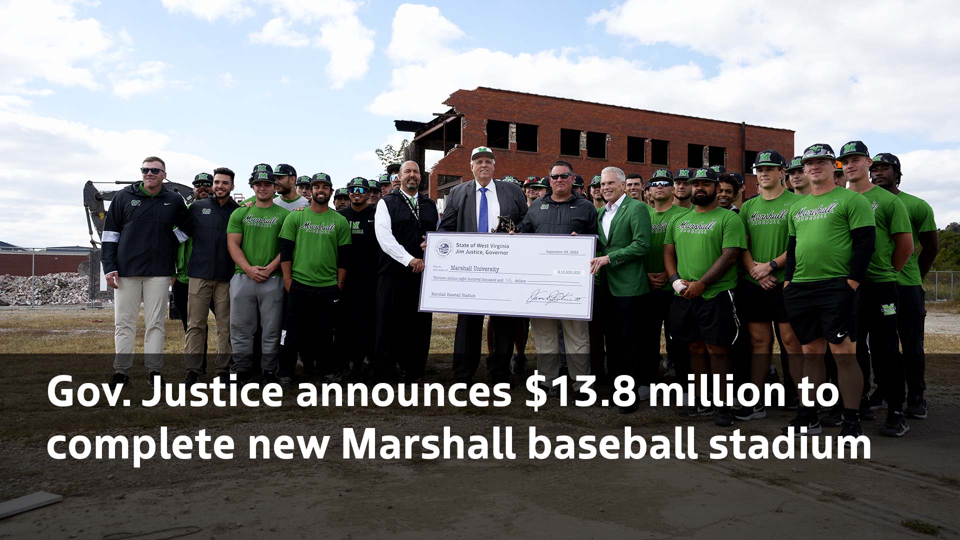 Gov. Justice announces $13.8 million to complete new Marshall baseball stadium - Governor Jim Justice