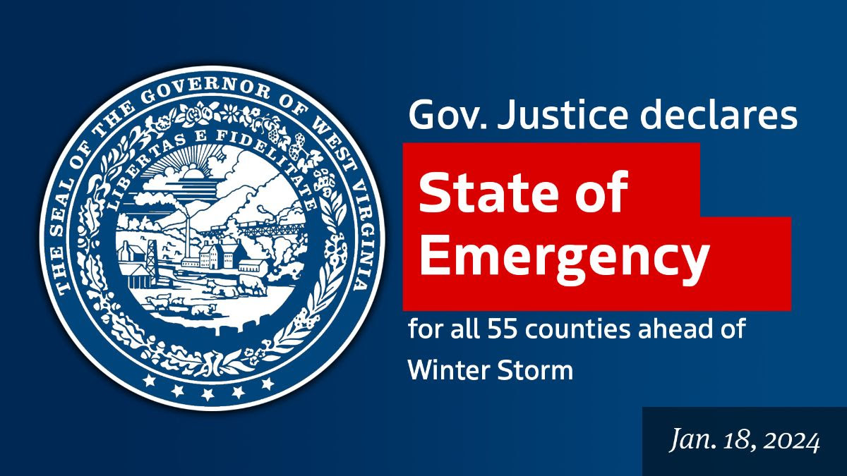 Governor Justice declares a state of emergency for all 55 counties ahead of the winter storm