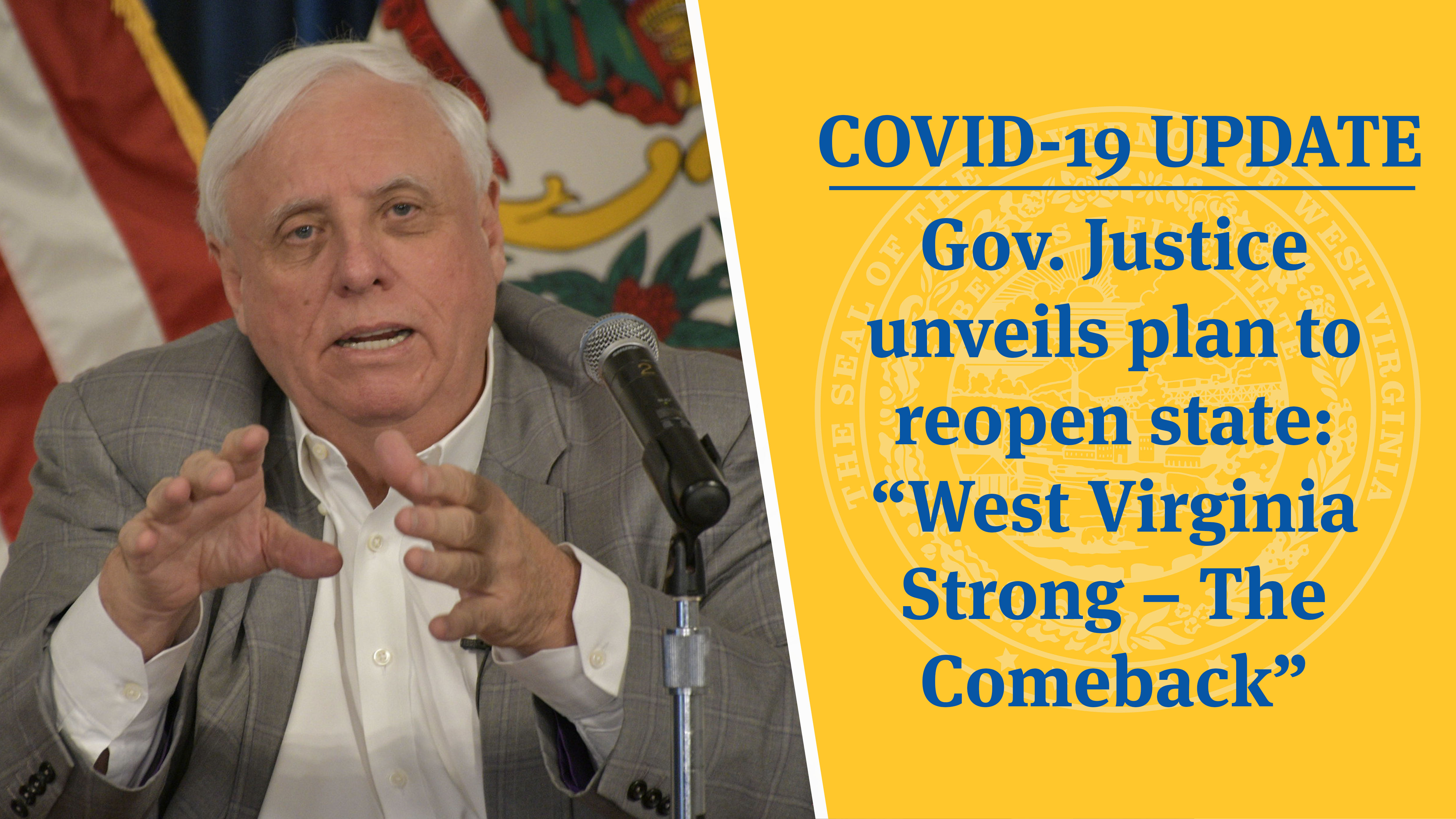 COVID 19 UPDATE: Gov Justice Unveils Plan To Reopen State: