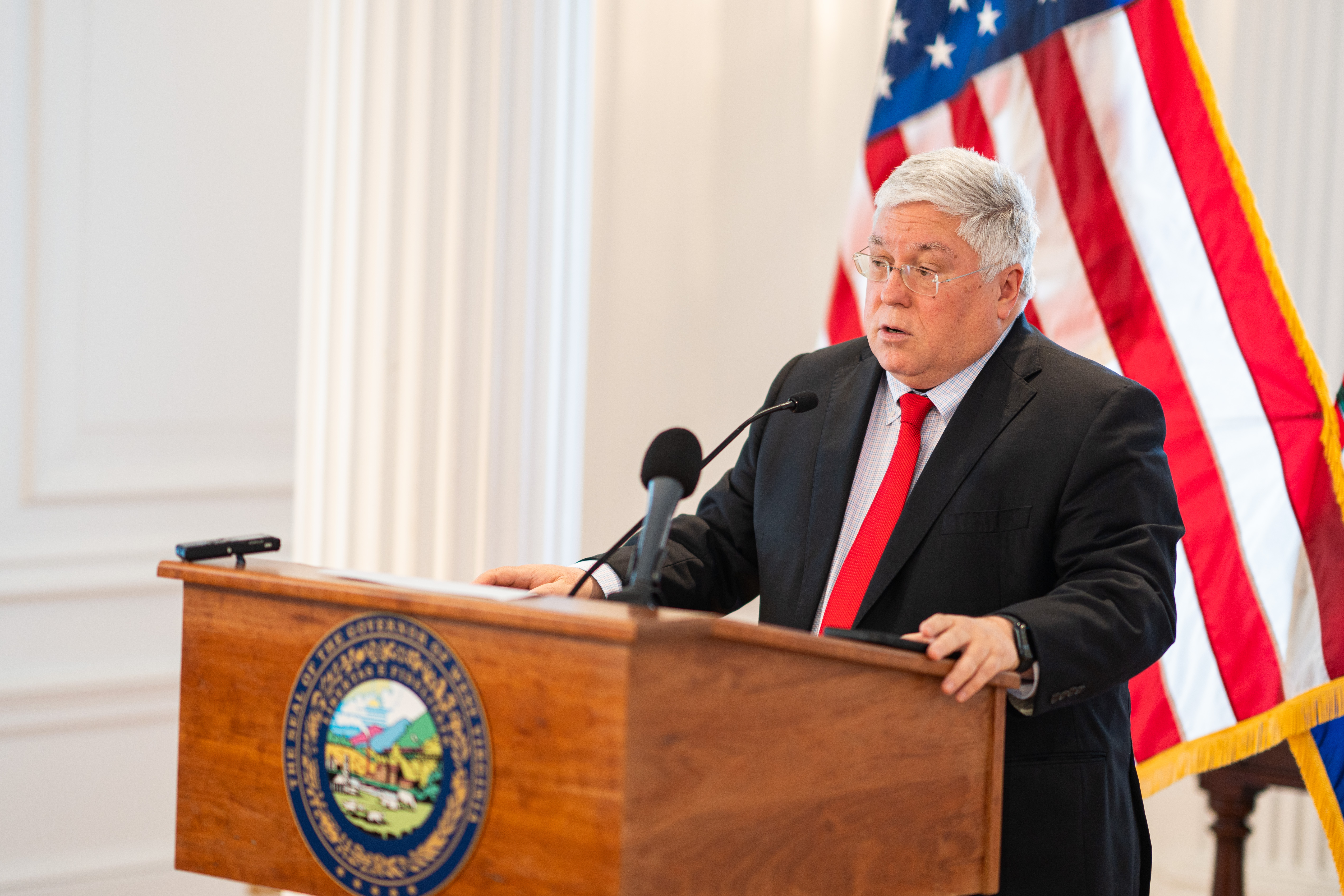 Governor Morrisey speaks at a press conference on January 16, 2025